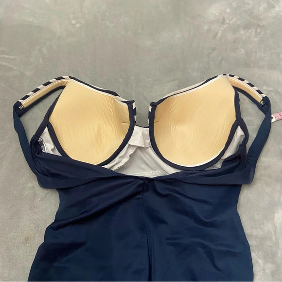 Navy and White Striped Women's Swimsuit - Picture 5 of 12